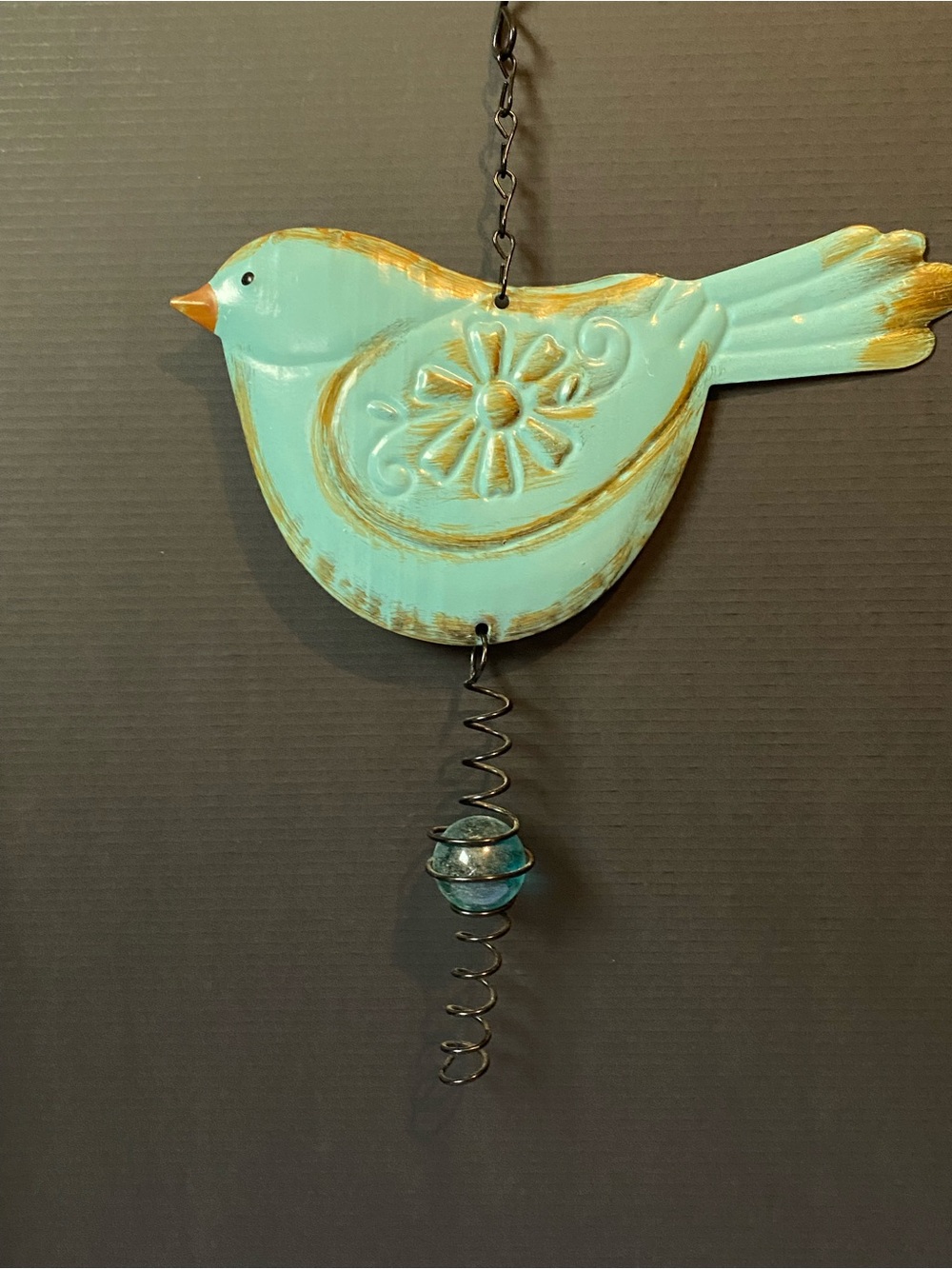 Turquoise Decorative Hanging Bird with Glass Accent